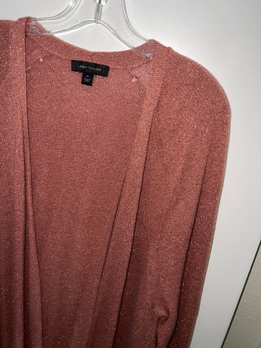 Ann Taylor Duster Cardigan Size XL Metallic Peach? Long Sleeve Pockets Maxi - Picture 6 of 12